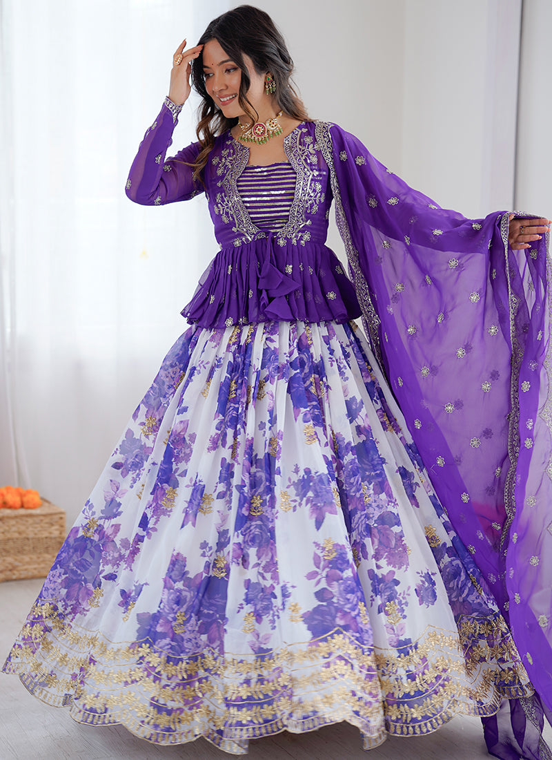 Faux Georgette Purple Festival Wear Printed Work Readymade Lehenga Choli 388681