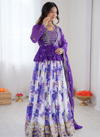 Faux Georgette Purple Festival Wear Printed Work Readymade Lehenga Choli 388681