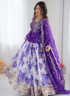 Faux Georgette Purple Festival Wear Printed Work Readymade Lehenga Choli 388681