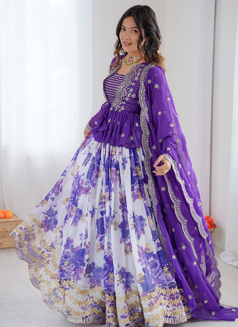 Faux Georgette Purple Festival Wear Printed Work Readymade Lehenga Choli 388681