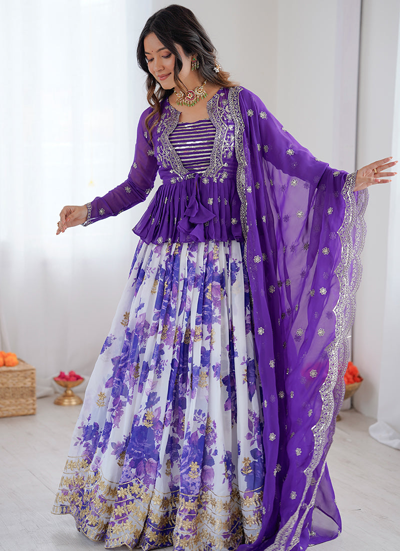 Faux Georgette Purple Festival Wear Printed Work Readymade Lehenga Choli 388681