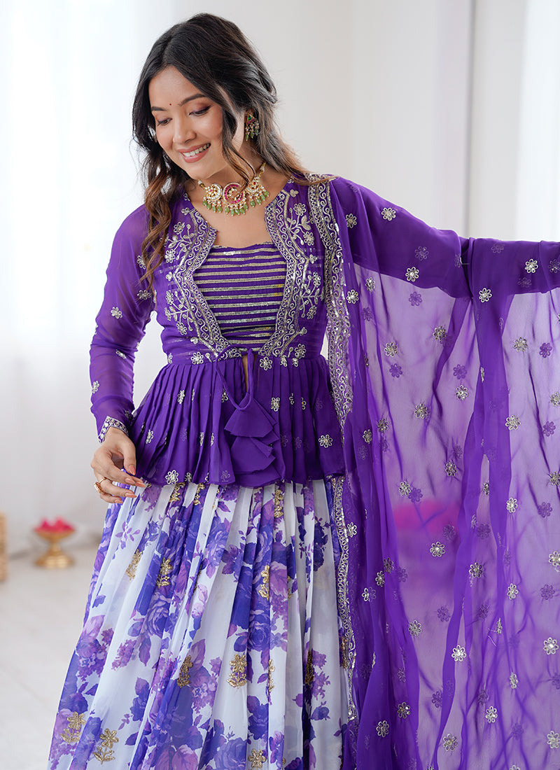 Faux Georgette Purple Festival Wear Printed Work Readymade Lehenga Choli 388681