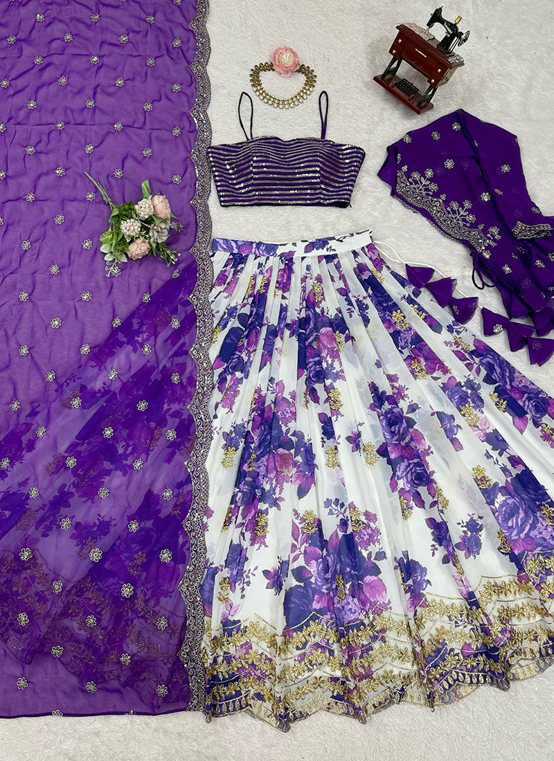 Faux Georgette Purple Festival Wear Printed Work Readymade Lehenga Choli 388681