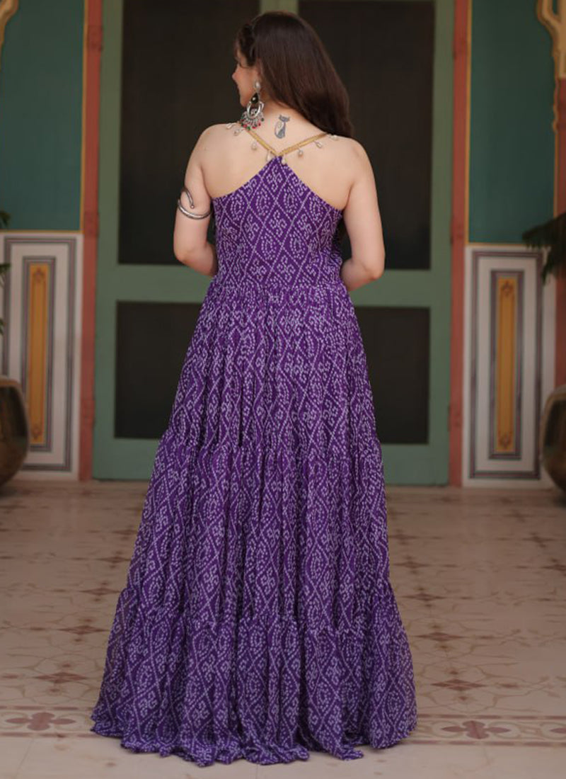 Faux Georgette Purple Party Wear Printed Work Readymade Gown