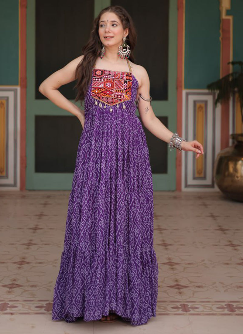 Faux Georgette Purple Party Wear Printed Work Readymade Gown