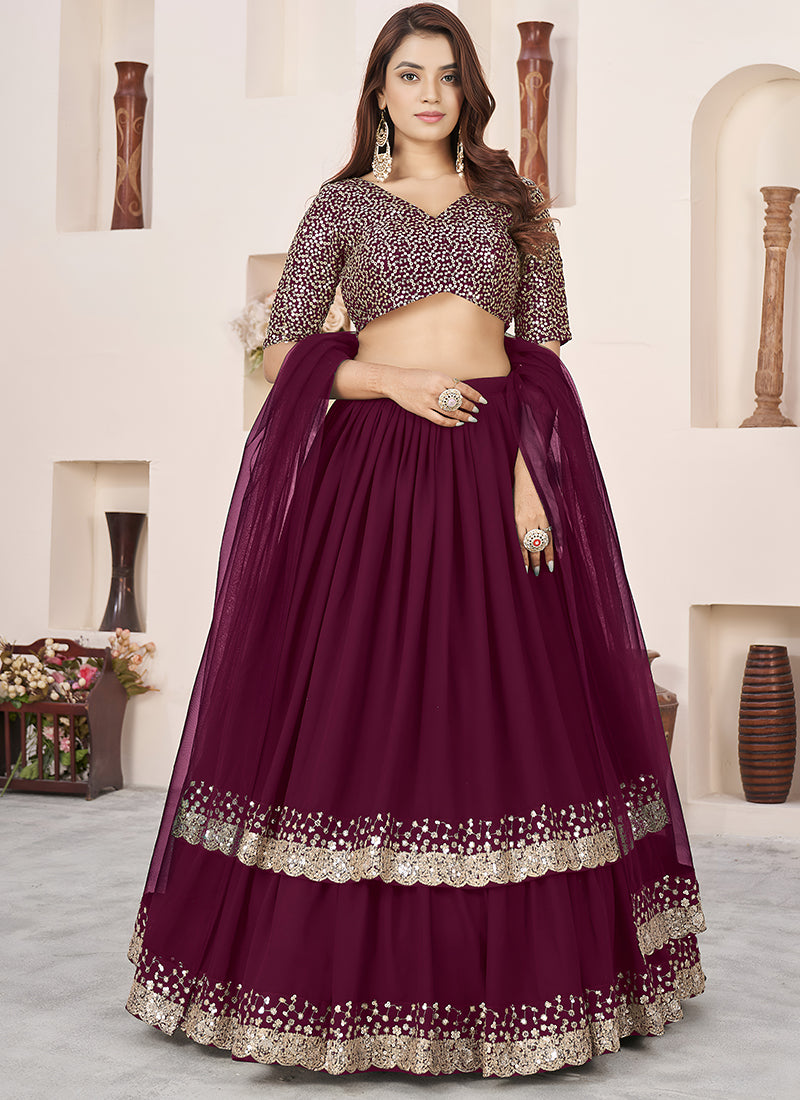 Purple Georgette Sequins Work Wedding Wear Lehenga Choli SW147307