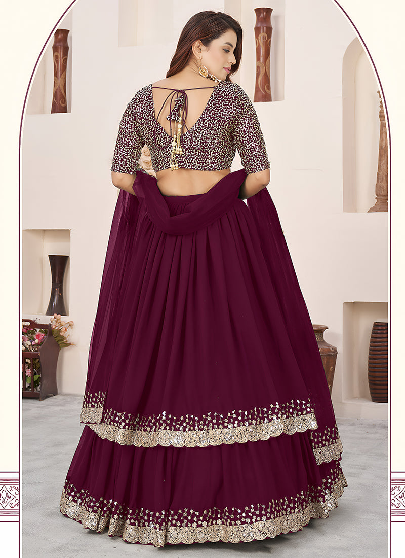 Purple Georgette Sequins Work Wedding Wear Lehenga Choli SW147307