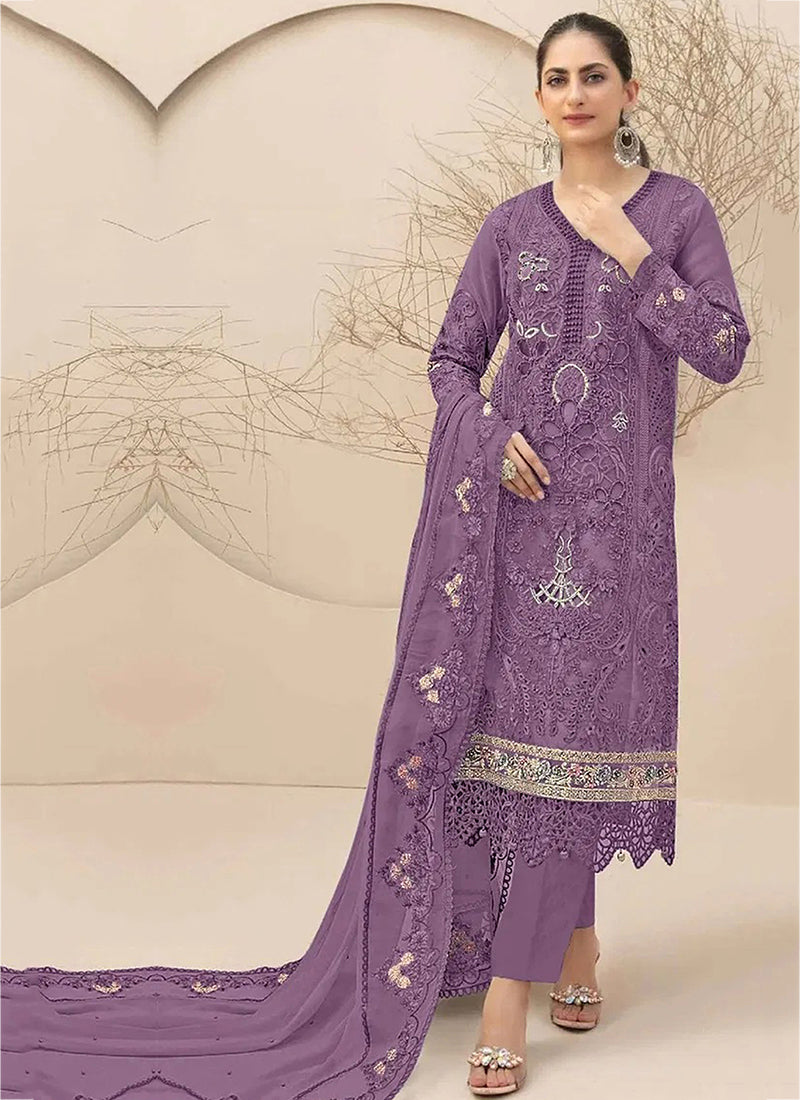 Heavy Georgette Purple Eid Wear Embroidery Work Pakistani Suit