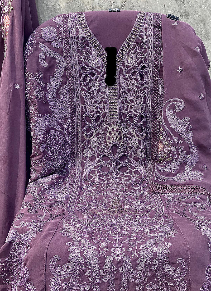 Heavy Georgette Purple Eid Wear Embroidery Work Pakistani Suit