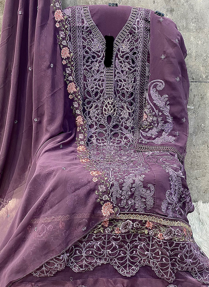 Heavy Georgette Purple Eid Wear Embroidery Work Pakistani Suit