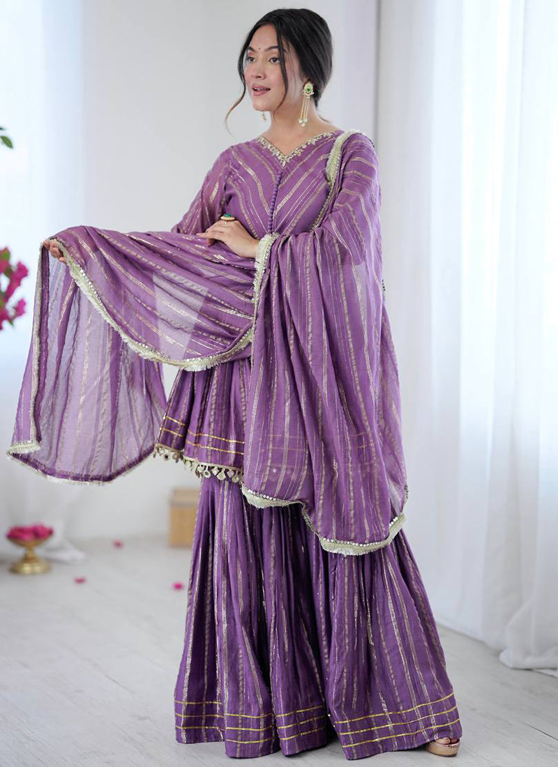 Mul Chander Purple Festival Wear Mirror Work Readymade Sharara Suit