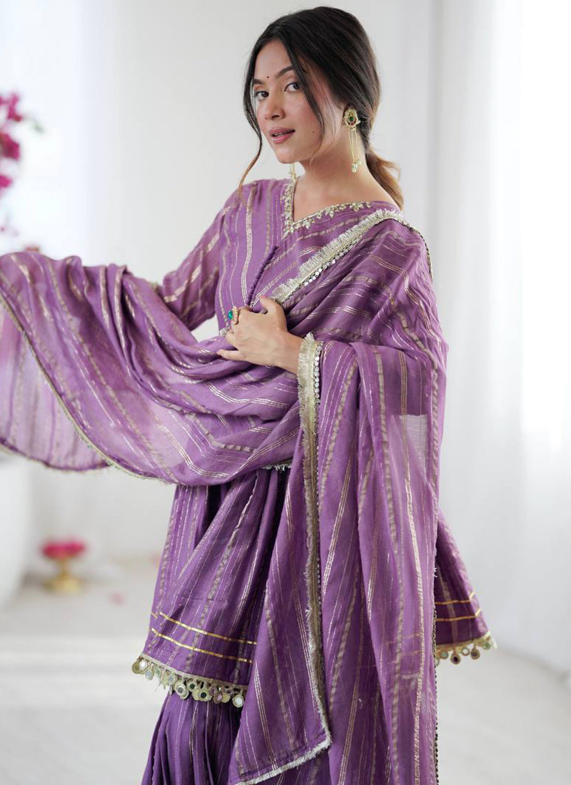 Mul Chander Purple Festival Wear Mirror Work Readymade Sharara Suit