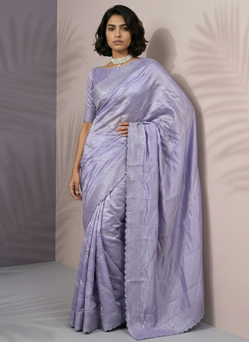Purple Rasberry Silk Thread Work Festival Wear Saree SW379399