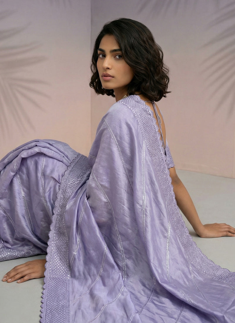 Purple Rasberry Silk Thread Work Festival Wear Saree SW379399