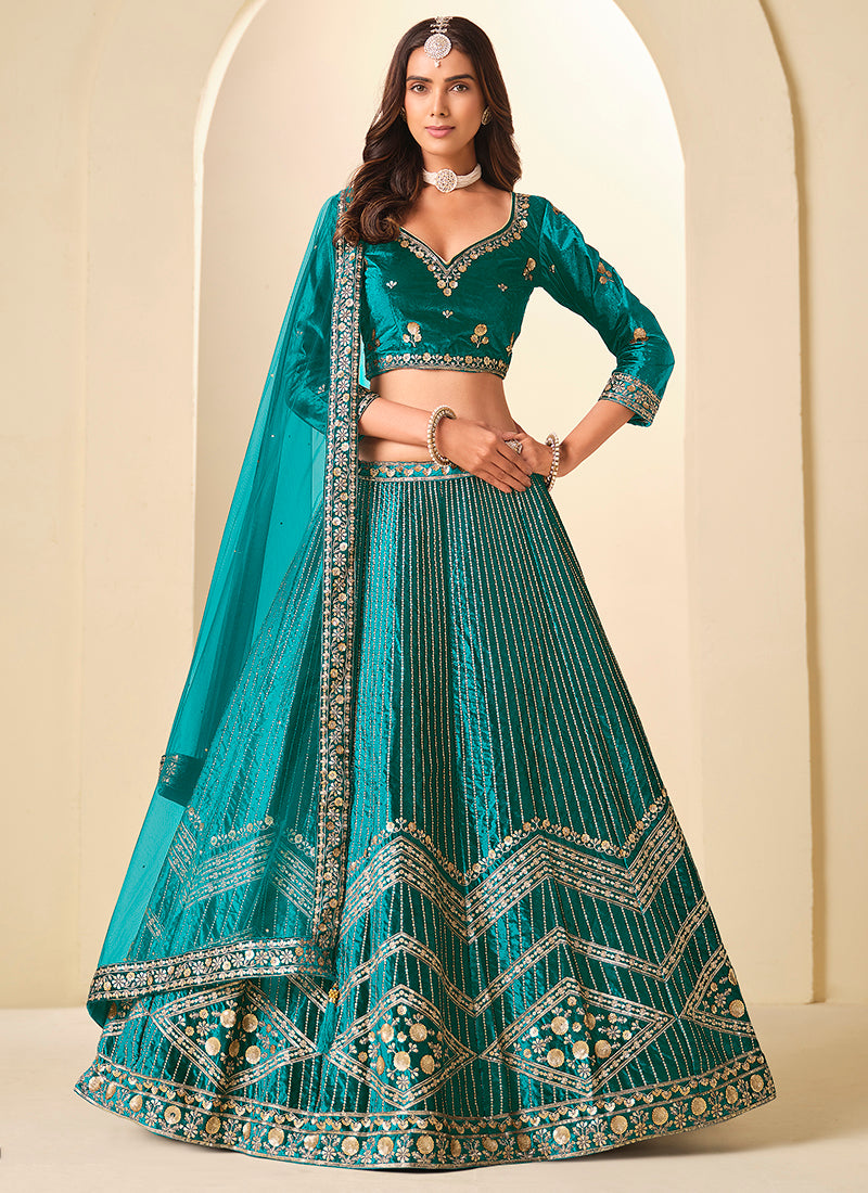 Velvet Rama Wedding Wear Sequins Work Lehenga Choli