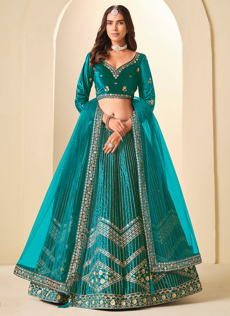 Velvet Rama Wedding Wear Sequins Work Lehenga Choli