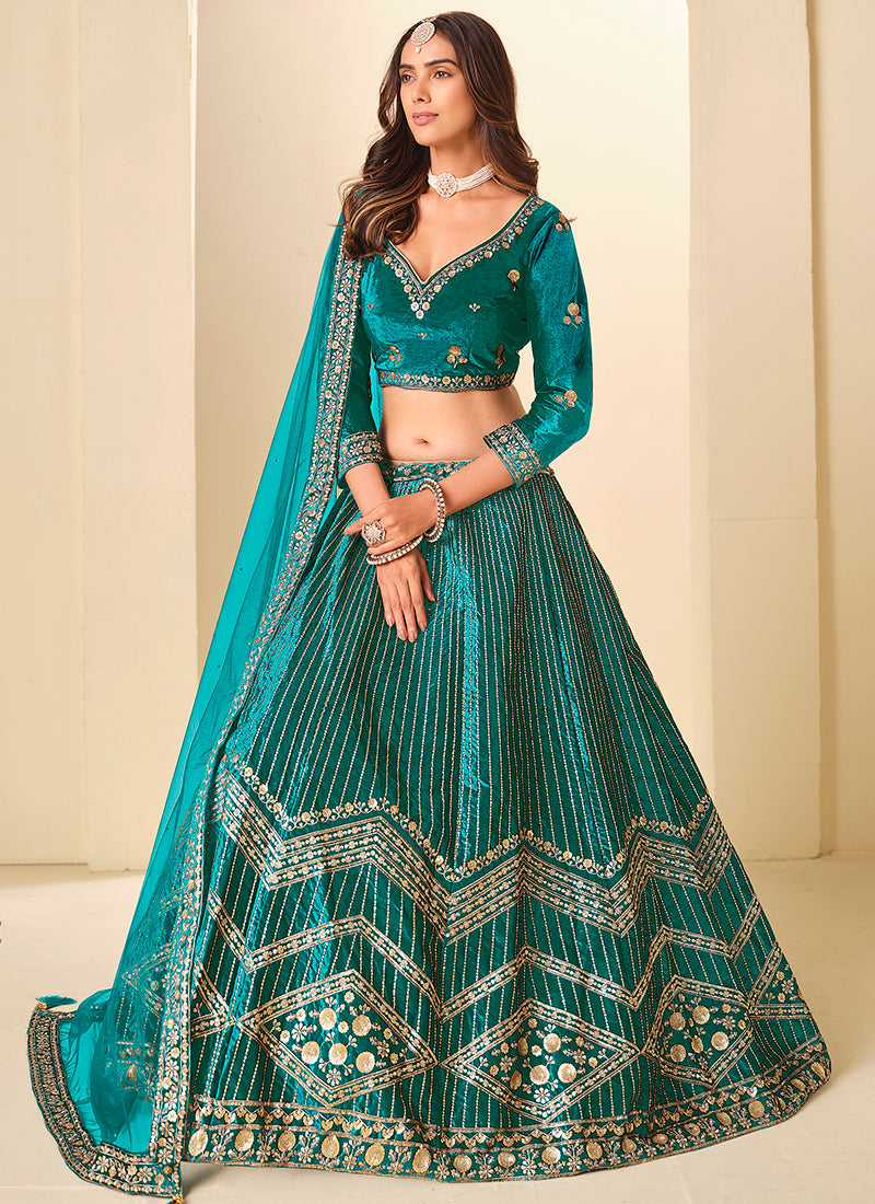 Velvet Rama Wedding Wear Sequins Work Lehenga Choli
