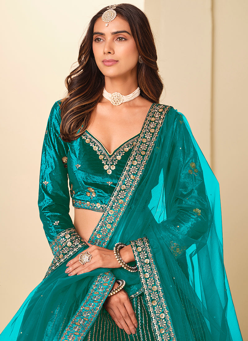 Velvet Rama Wedding Wear Sequins Work Lehenga Choli