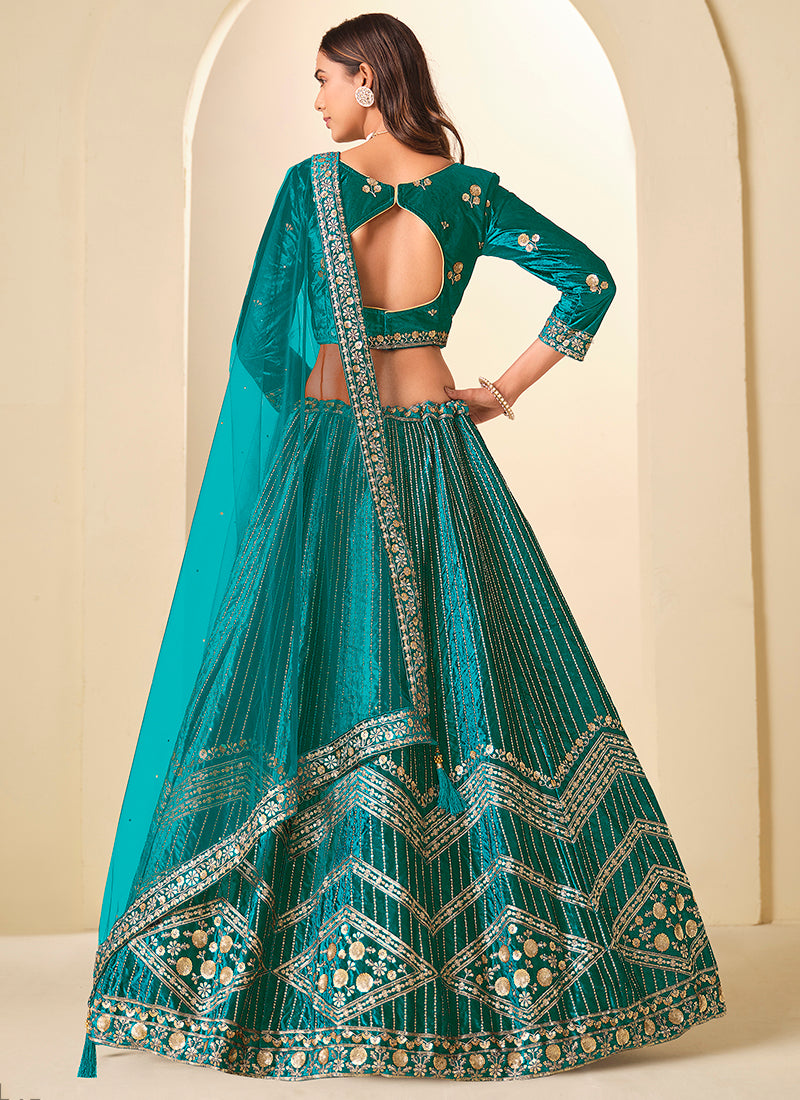 Velvet Rama Wedding Wear Sequins Work Lehenga Choli