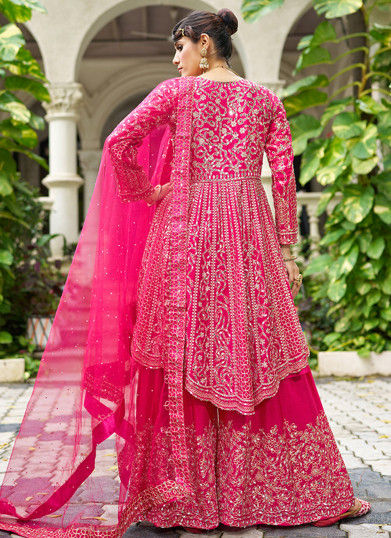 Rani Pink Chinon Mirror Work Party Wear Readymade Plazzo Suit SW124466