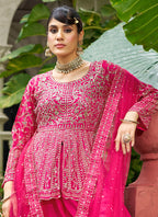 Rani Pink Chinon Mirror Work Party Wear Readymade Plazzo Suit SW124466