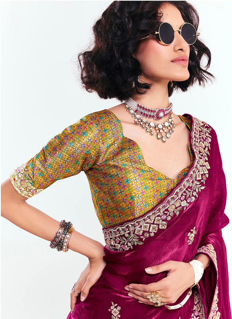 Rani Pink Fancy Silk Border Work Wedding Wear Wedding Saree SW284233