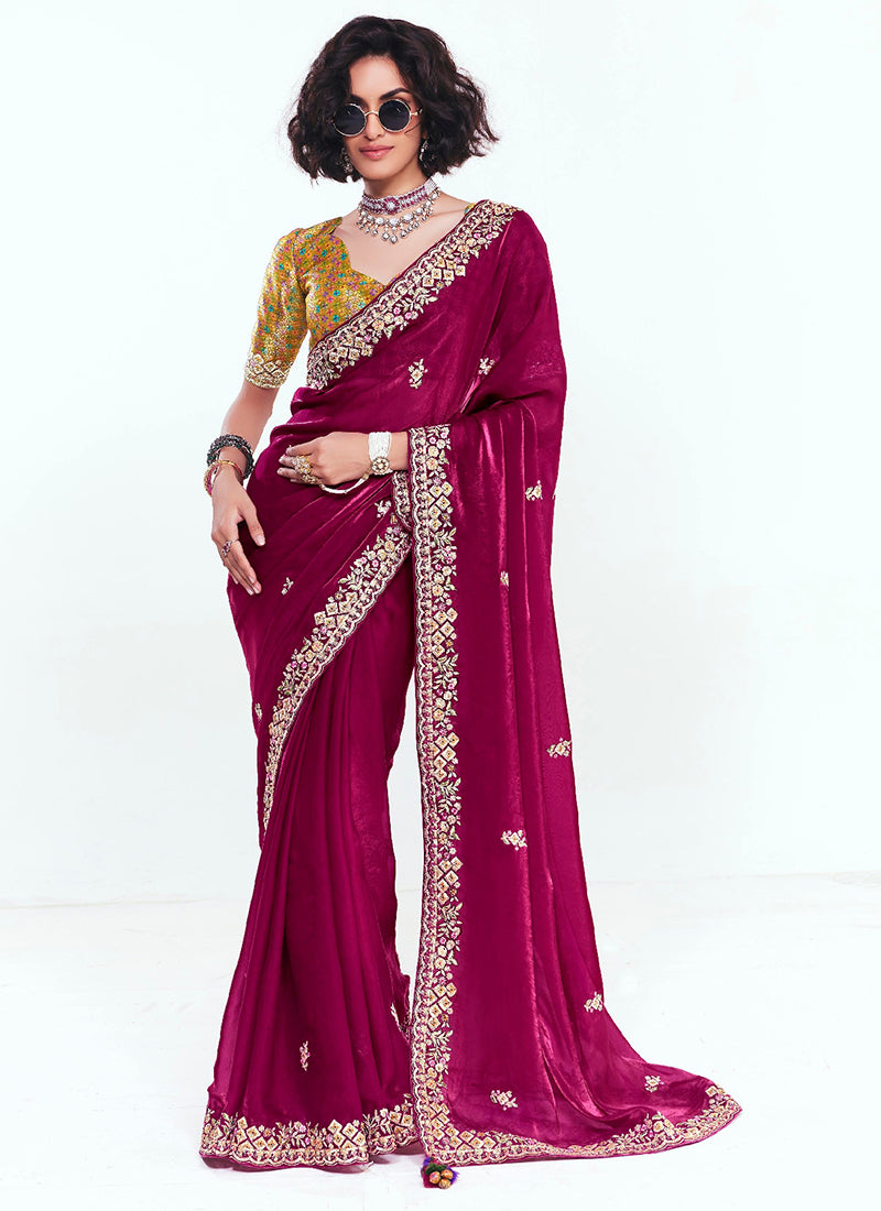 Rani Pink Fancy Silk Border Work Wedding Wear Wedding Saree SW284233