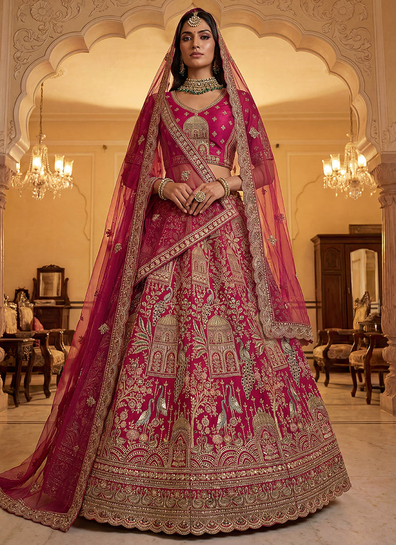 Rani Pink Gadhwal Silk Embroidery Work Wedding Wear Lehenga Choli SW350271