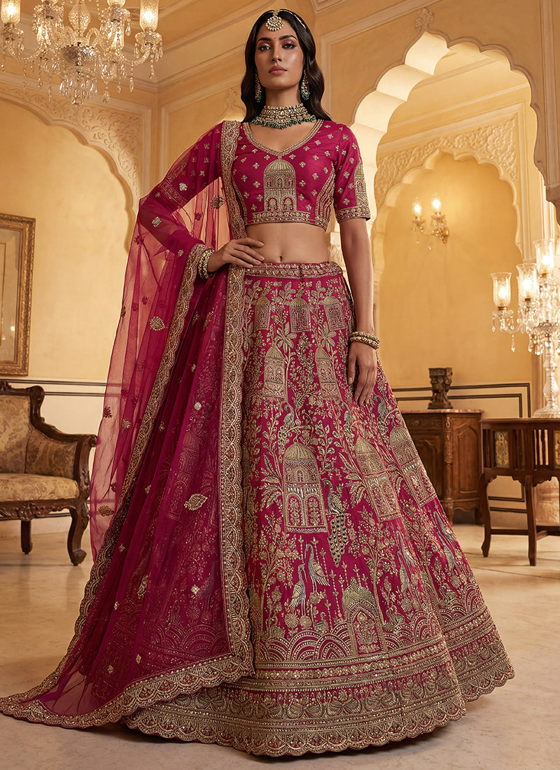 Rani Pink Gadhwal Silk Embroidery Work Wedding Wear Lehenga Choli SW350271