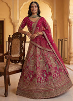 Rani Pink Gadhwal Silk Embroidery Work Wedding Wear Lehenga Choli SW350271