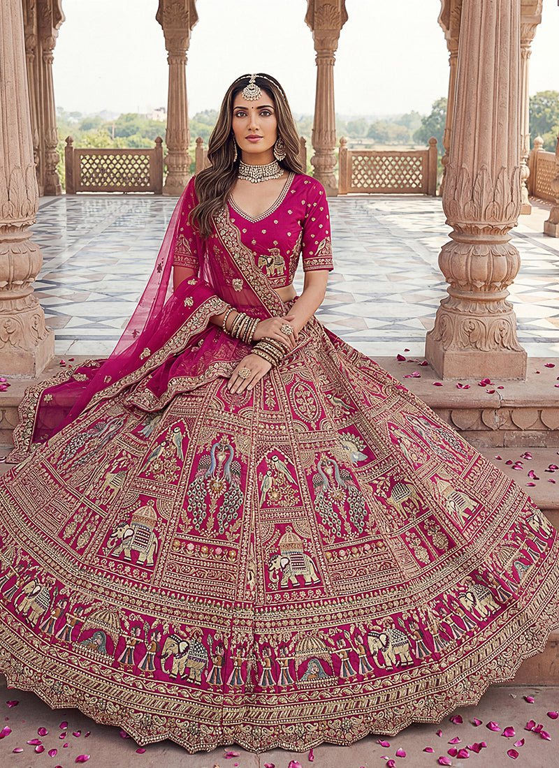 Rani Pink Gadhwal Silk Embroidery Work Wedding Wear Lehenga Choli SW746994