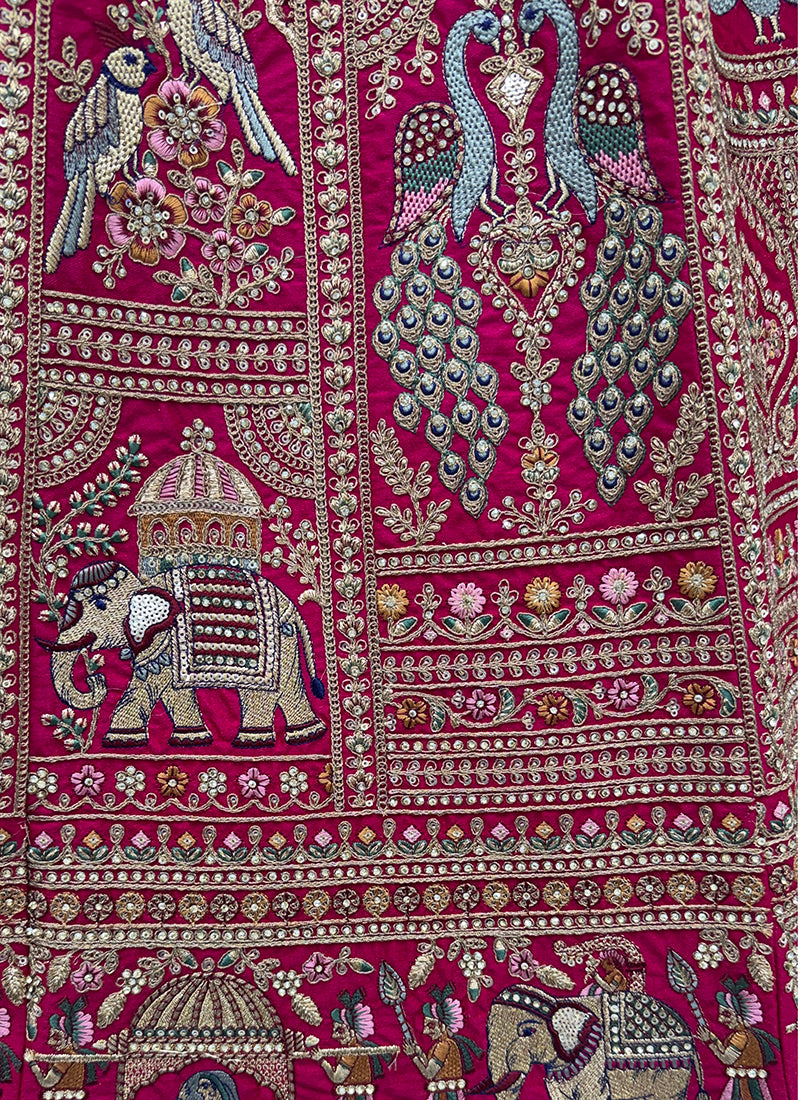 Rani Pink Gadhwal Silk Embroidery Work Wedding Wear Lehenga Choli SW746994