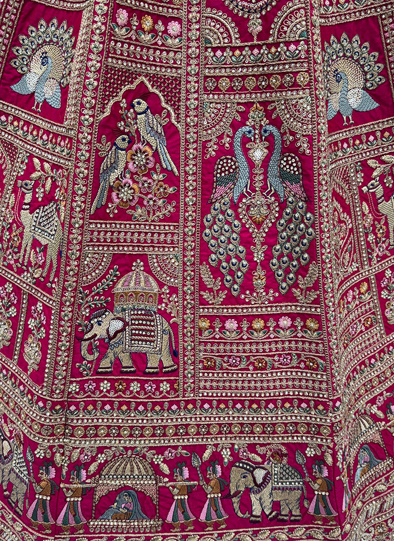 Rani Pink Gadhwal Silk Embroidery Work Wedding Wear Lehenga Choli SW746994