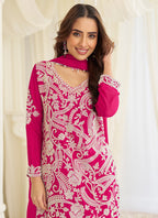 Rani Pink Premium Georgette Bead Work Festival Wear Readymade Plazzo Suit SW928678