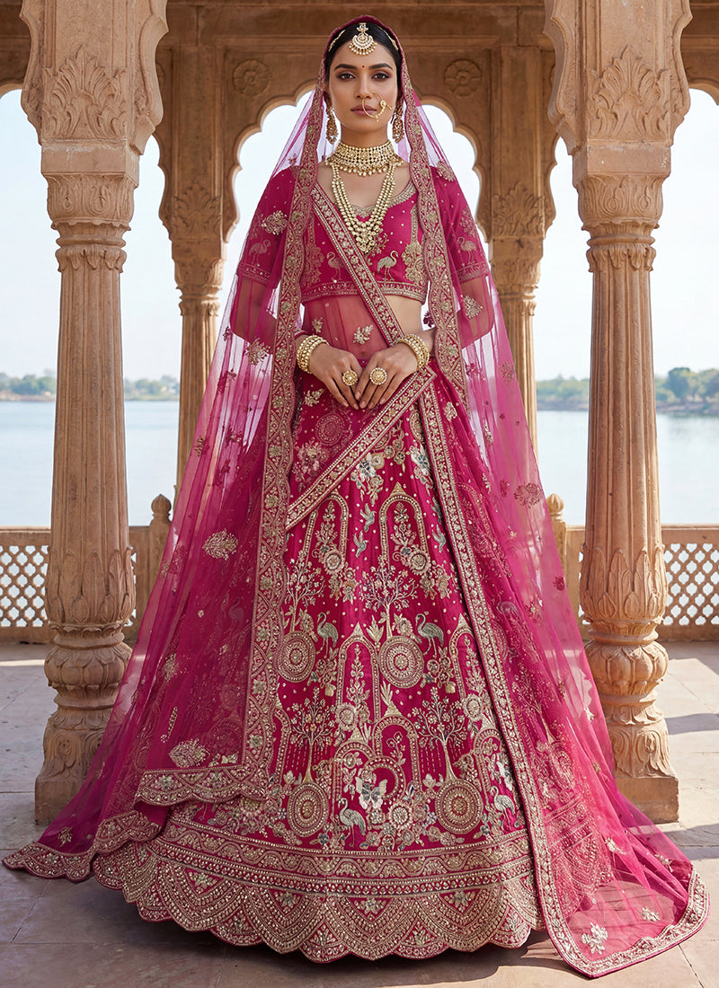 Rani Pink Silk Embroidery Work Wedding Wear Lehenga Choli SW920994