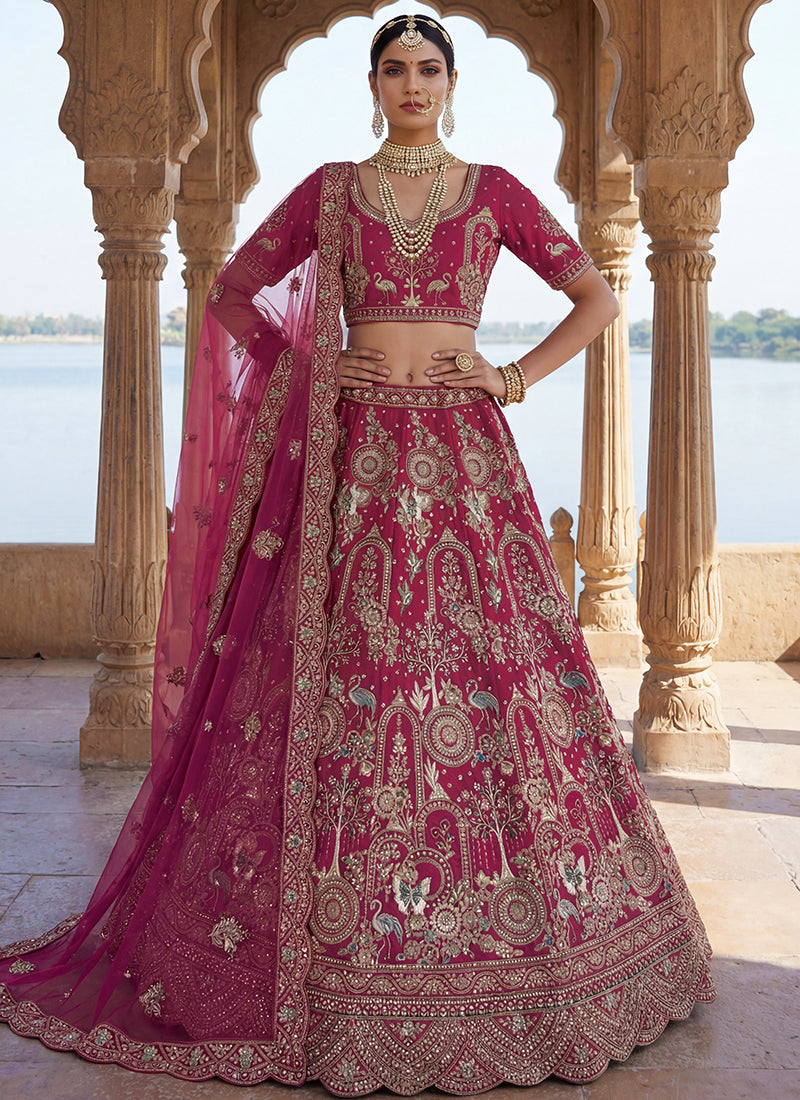 Rani Pink Silk Embroidery Work Wedding Wear Lehenga Choli SW920994