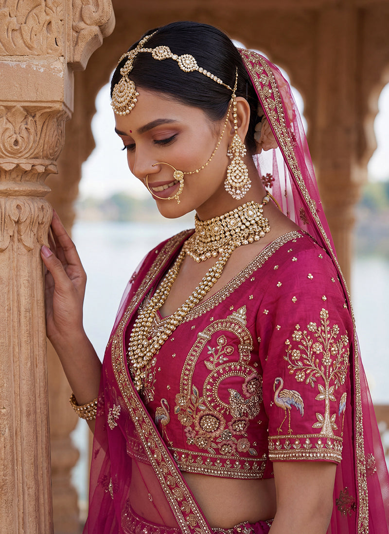 Rani Pink Silk Embroidery Work Wedding Wear Lehenga Choli SW920994