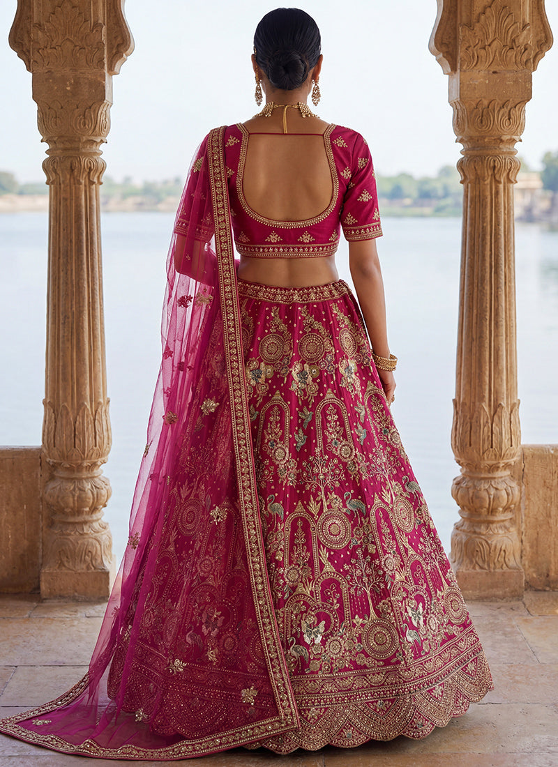 Rani Pink Silk Embroidery Work Wedding Wear Lehenga Choli SW920994
