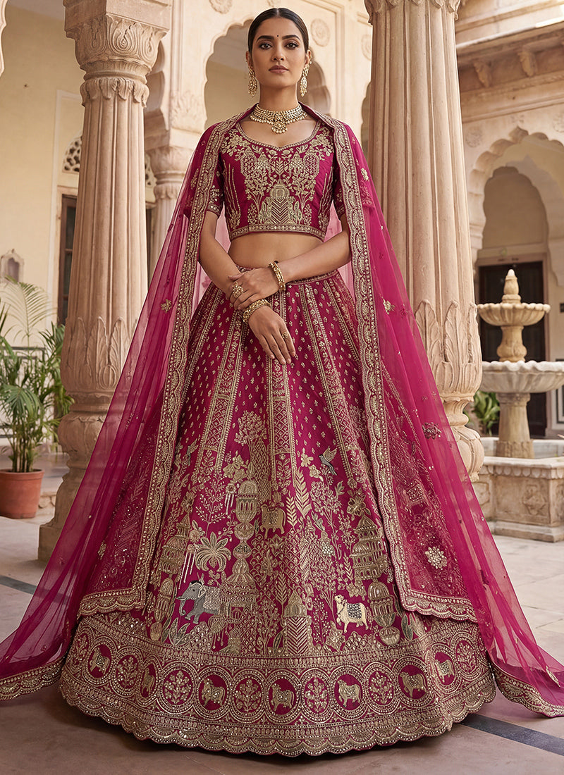 Rani Pink Silk Embroidery Work Wedding Wear Lehenga Choli SW237896