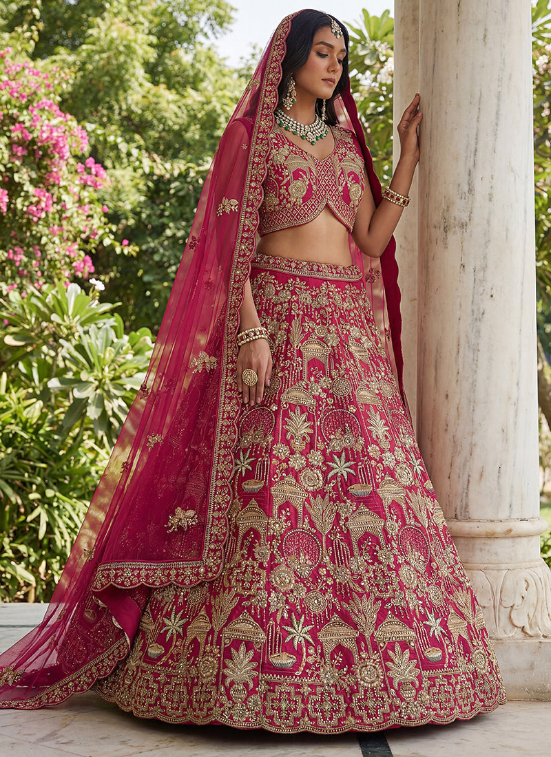 Rani Pink Silk Embroidery Work Wedding Wear Lehenga Choli SW663350