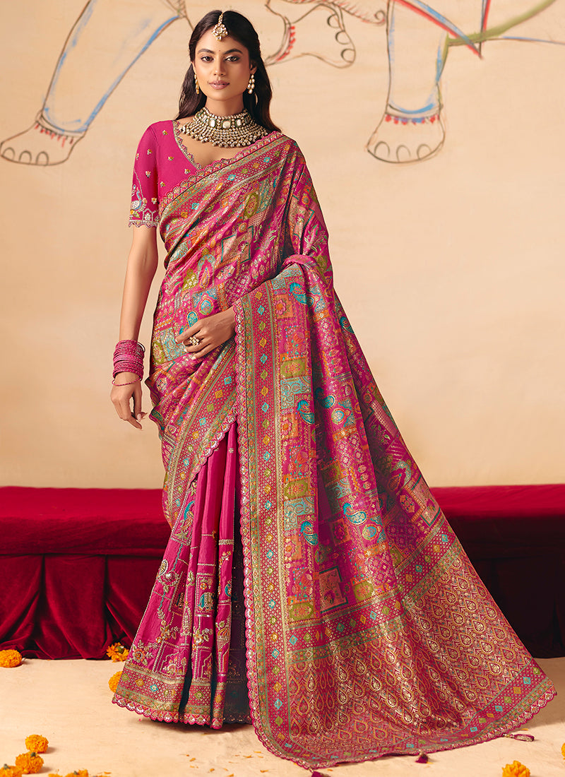 Rani Pink Silk Sequins Work  Wedding Wear Saree SW207233