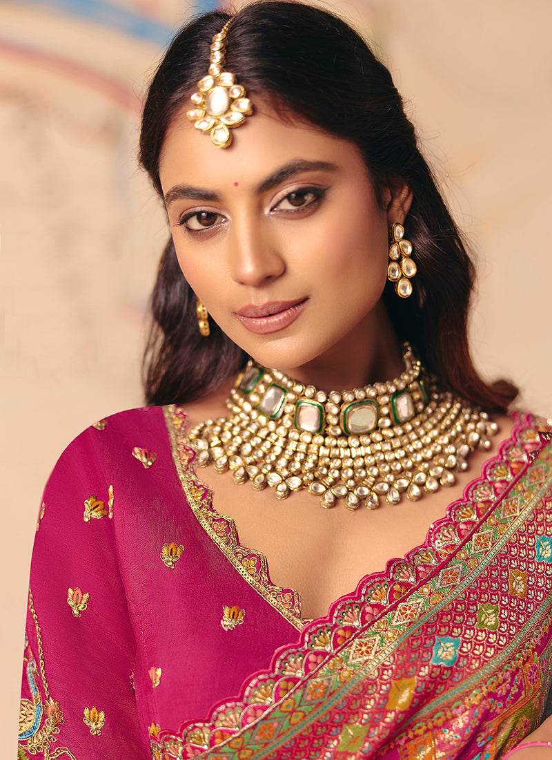 Rani Pink Silk Sequins Work  Wedding Wear Saree SW207233