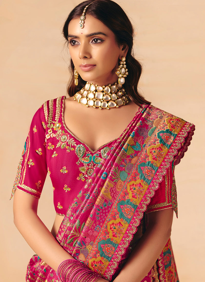 Rani Pink Silk Sequins Work  Wedding Wear Saree SW167987