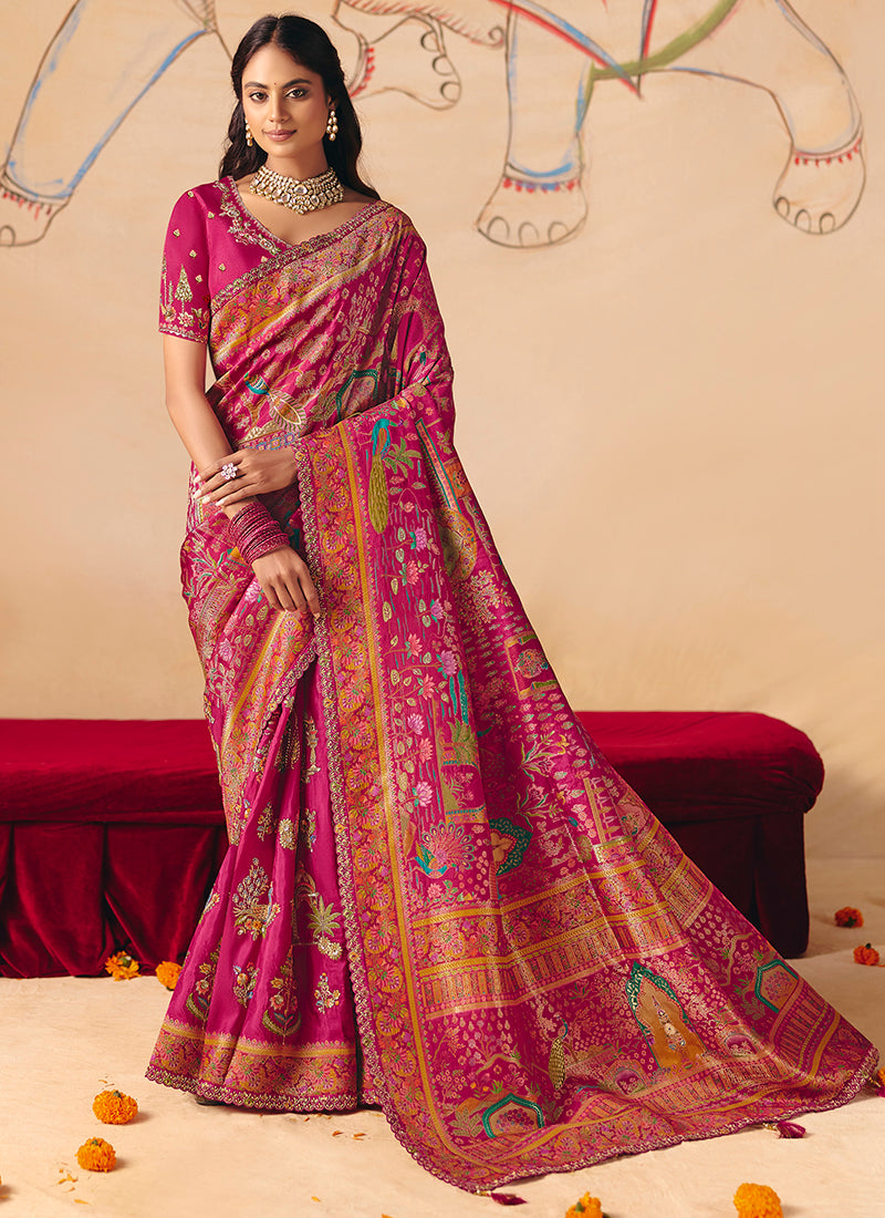 Rani Pink Silk Sequins Work  Wedding Wear Saree SW759969