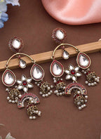 Red Festival Wear Kundan Shining Earrings