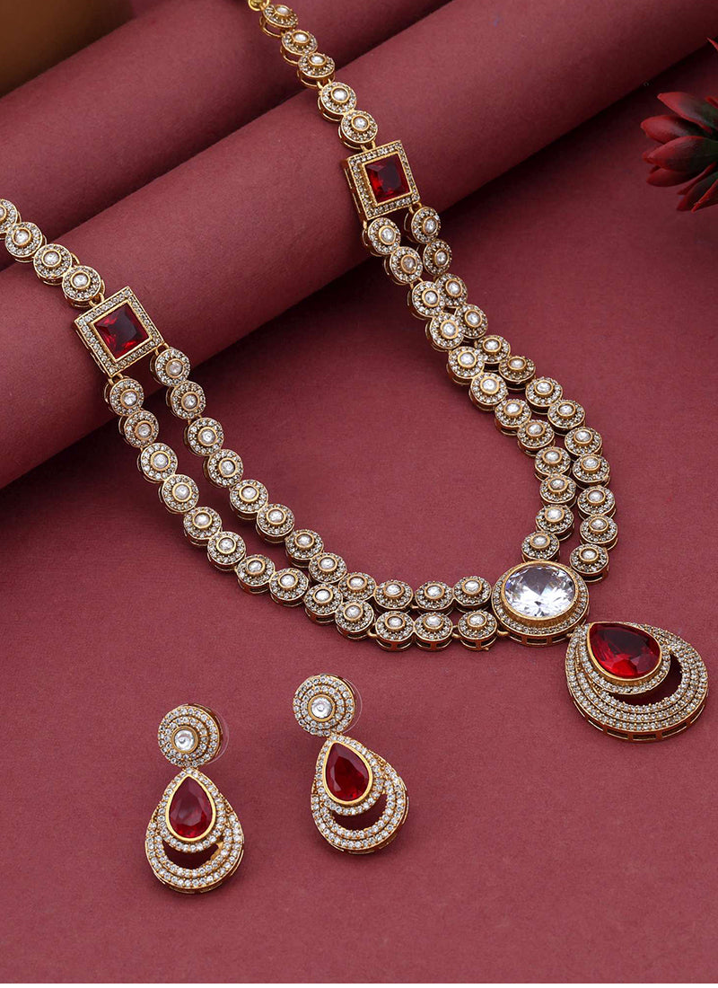 Red Party Wear Kundan Necklace Set
