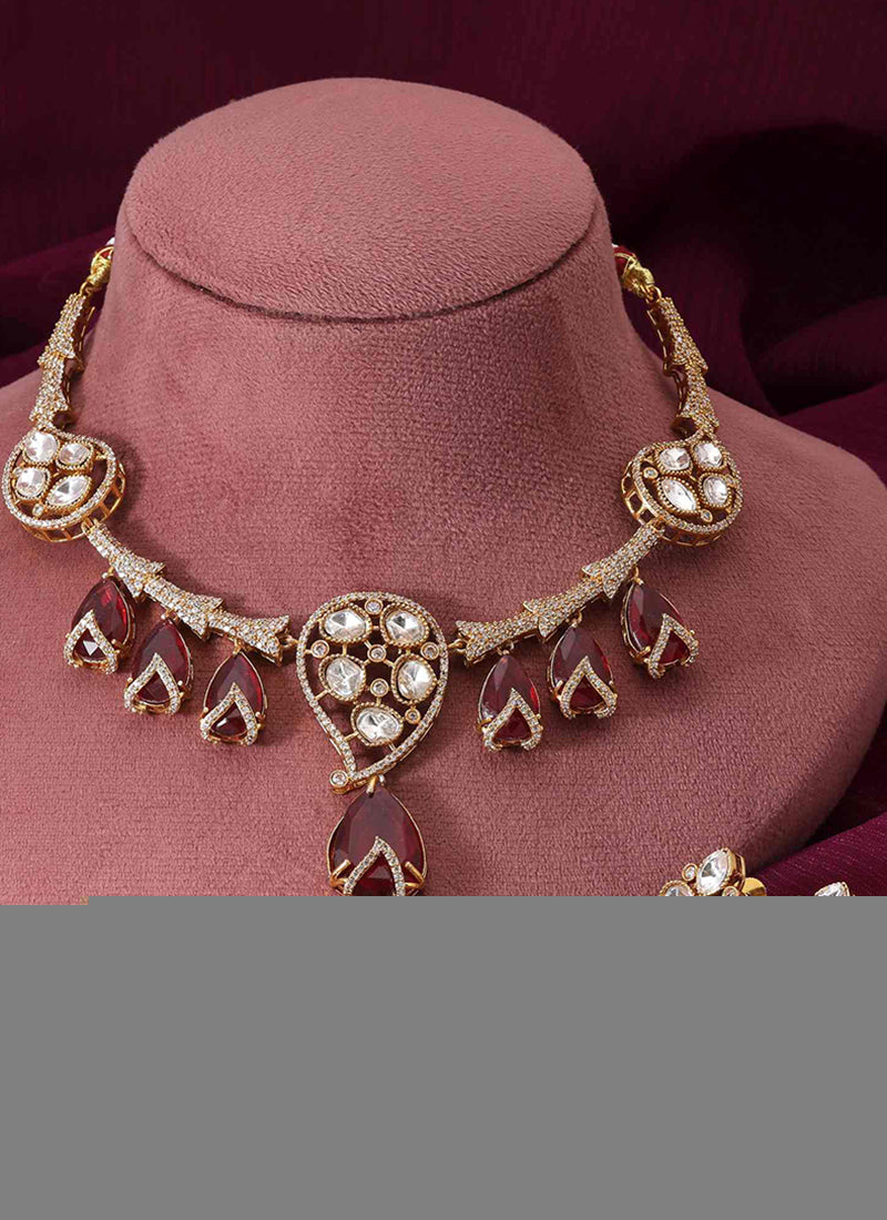 Red Party Wear Kundan Necklace Set