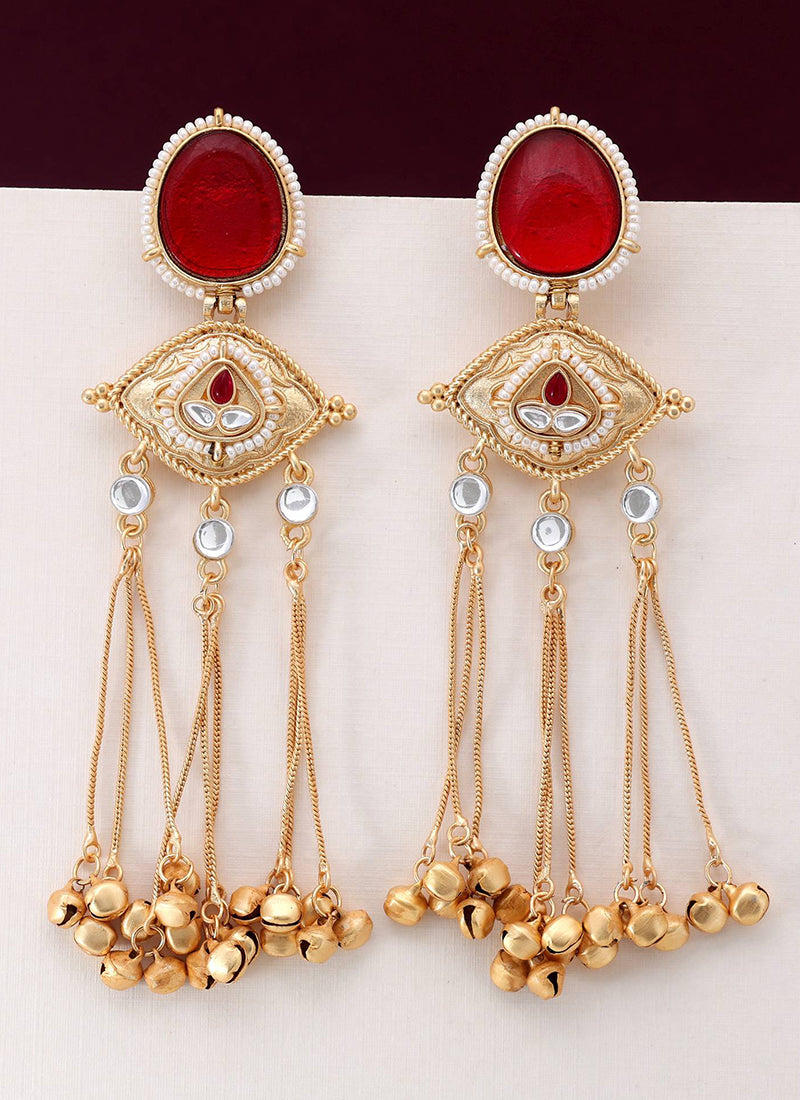 Red Party Wear Kundan Stylish Earrings
