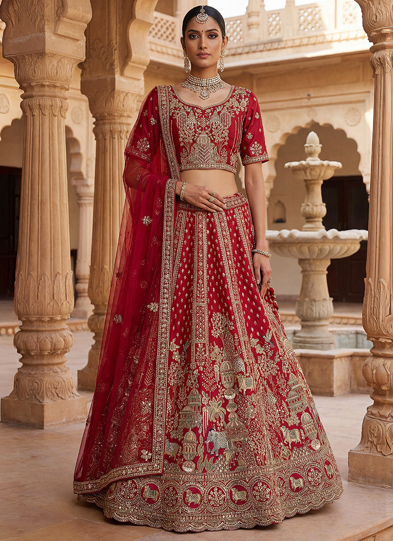 Red  Silk Embroidery Work Wedding Wear Lehenga Choli SW230973