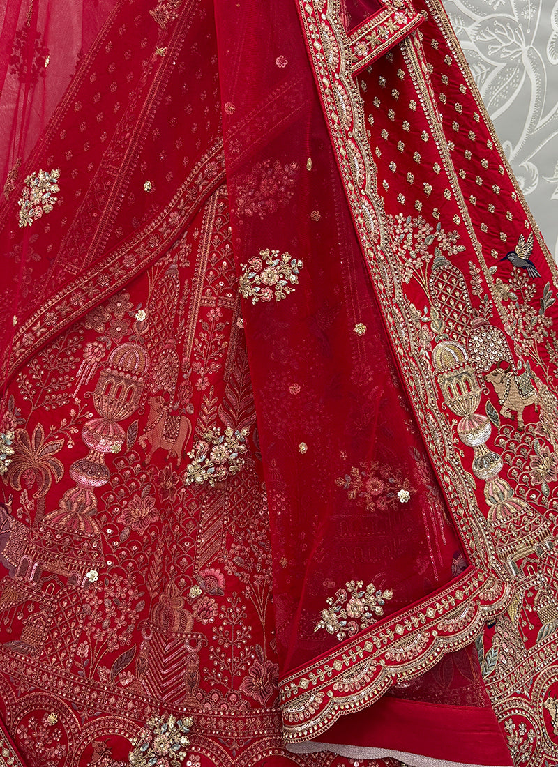 Red  Silk Embroidery Work Wedding Wear Lehenga Choli SW230973